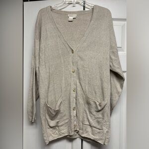 Women's Beige Cardigan Sweater linen/cotton